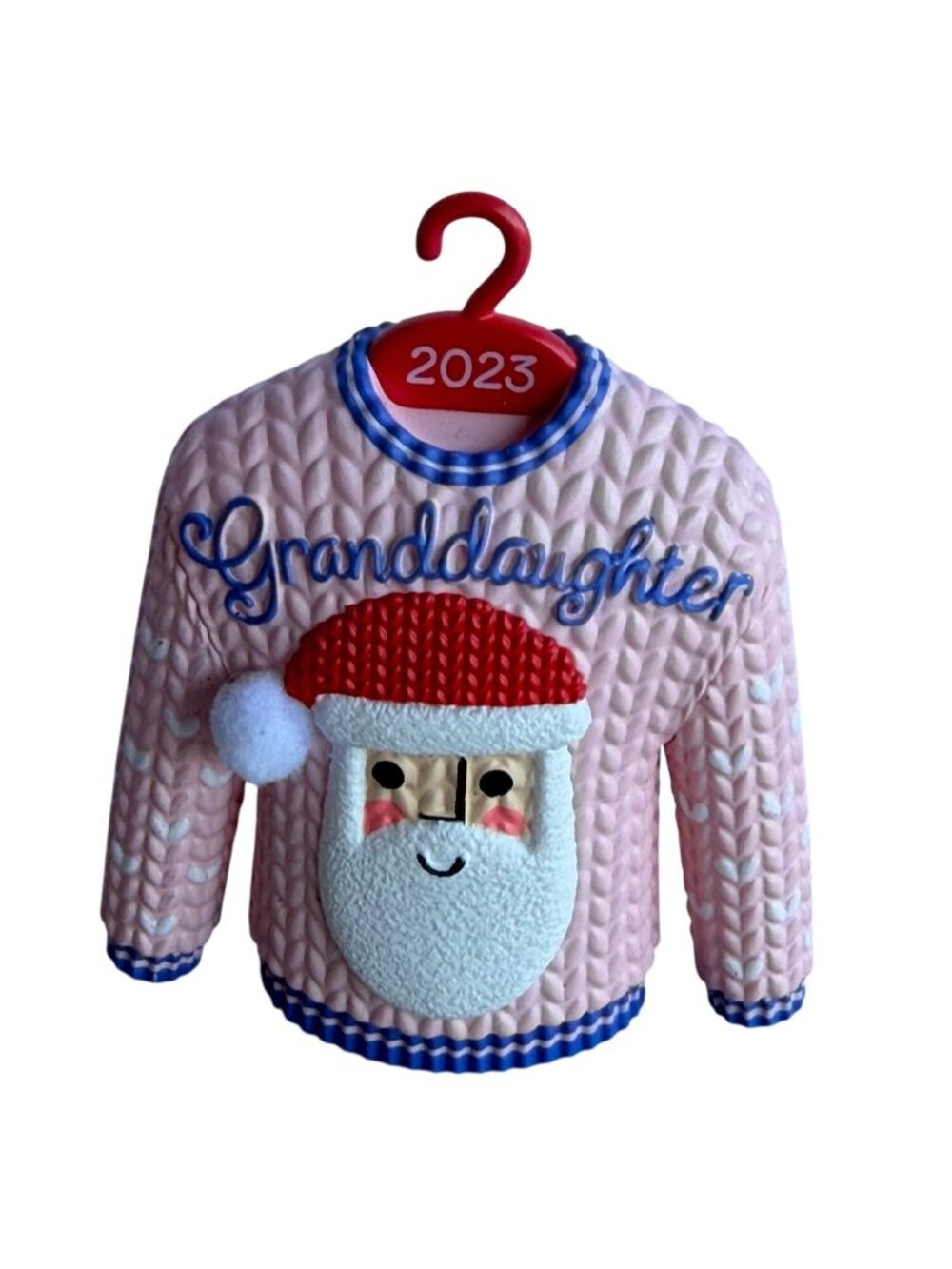 2023 Hallmark Keepsake Granddaughter Ornament w/Pink Sweater & Santa Face 3"